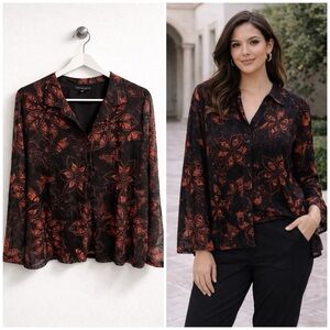 Anthropologie Jane & Delancey Mesh Novelty Butterfly Button-front Blouse Size XL